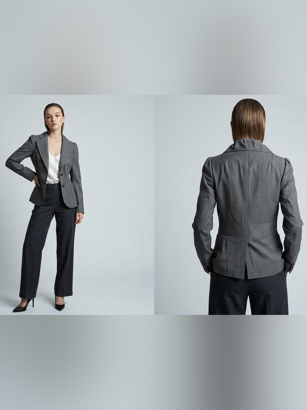 Archival Banana Republic 2008 Grey Pinstripe Puff Shoulder Blazer - Size 4